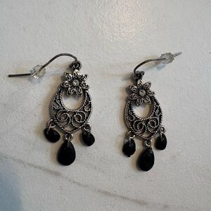 Elegant Silver and Black Dangle Earrings